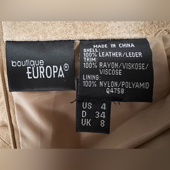 Boutique Europa Vintage Y2K Suede Leather Camel Hue Midi Skirt w/ Crochet Seams - Picture 5 of 15